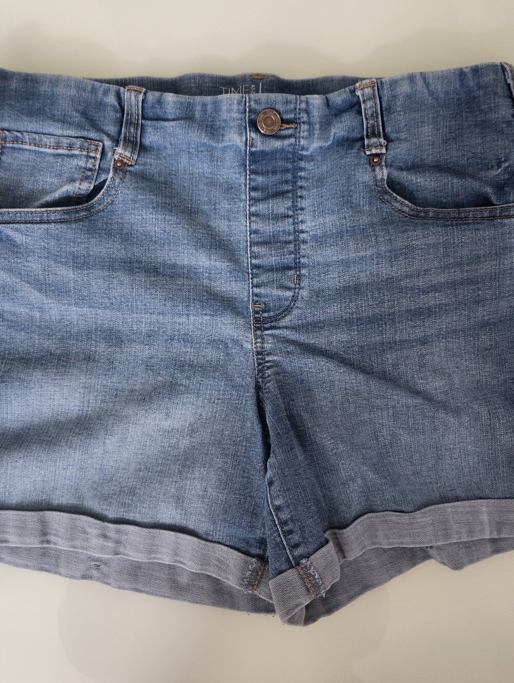 Time and Tru Light Blue Rolled Hem Denim Shorts